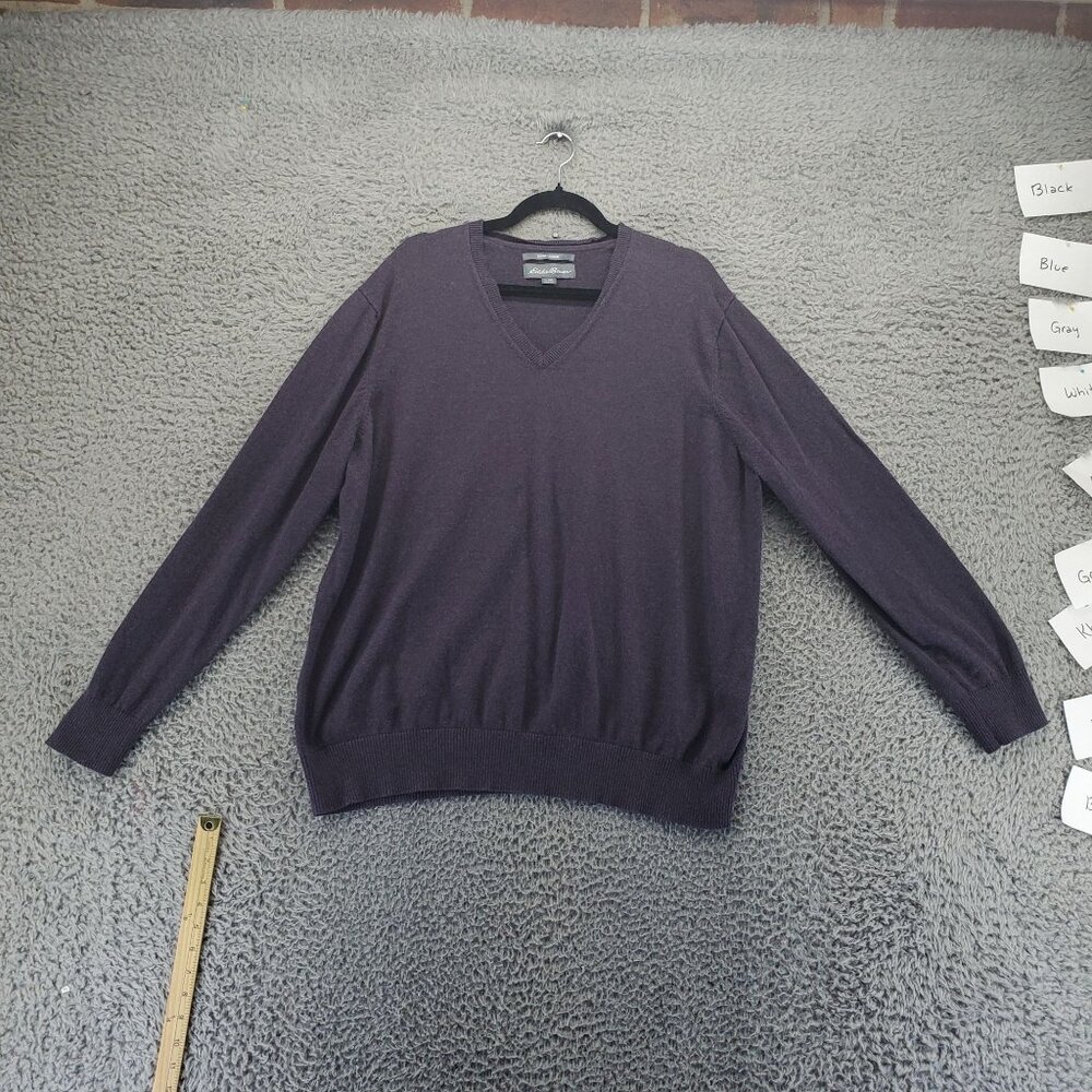 Eddie Bauer Sweater Mens 2XL Purple Cotton Cashmere Blend V-Neck Lightweight